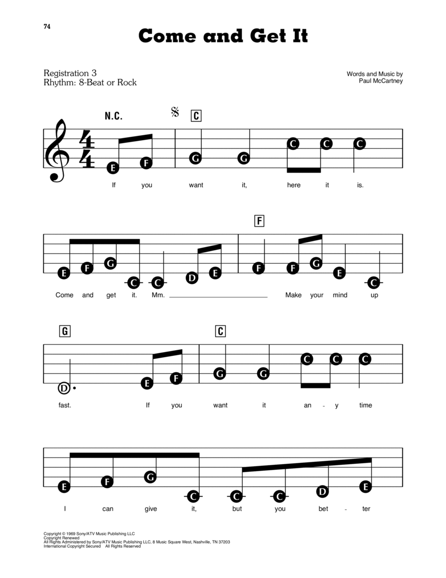 Come And Get It Electronic Keyboard scores gallery preview page 1