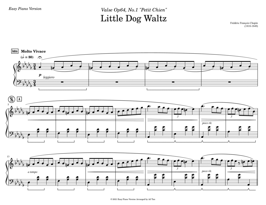 Chopin's Little Dog Waltz (Easy Piano Version) Piano Method scores gallery preview page 1