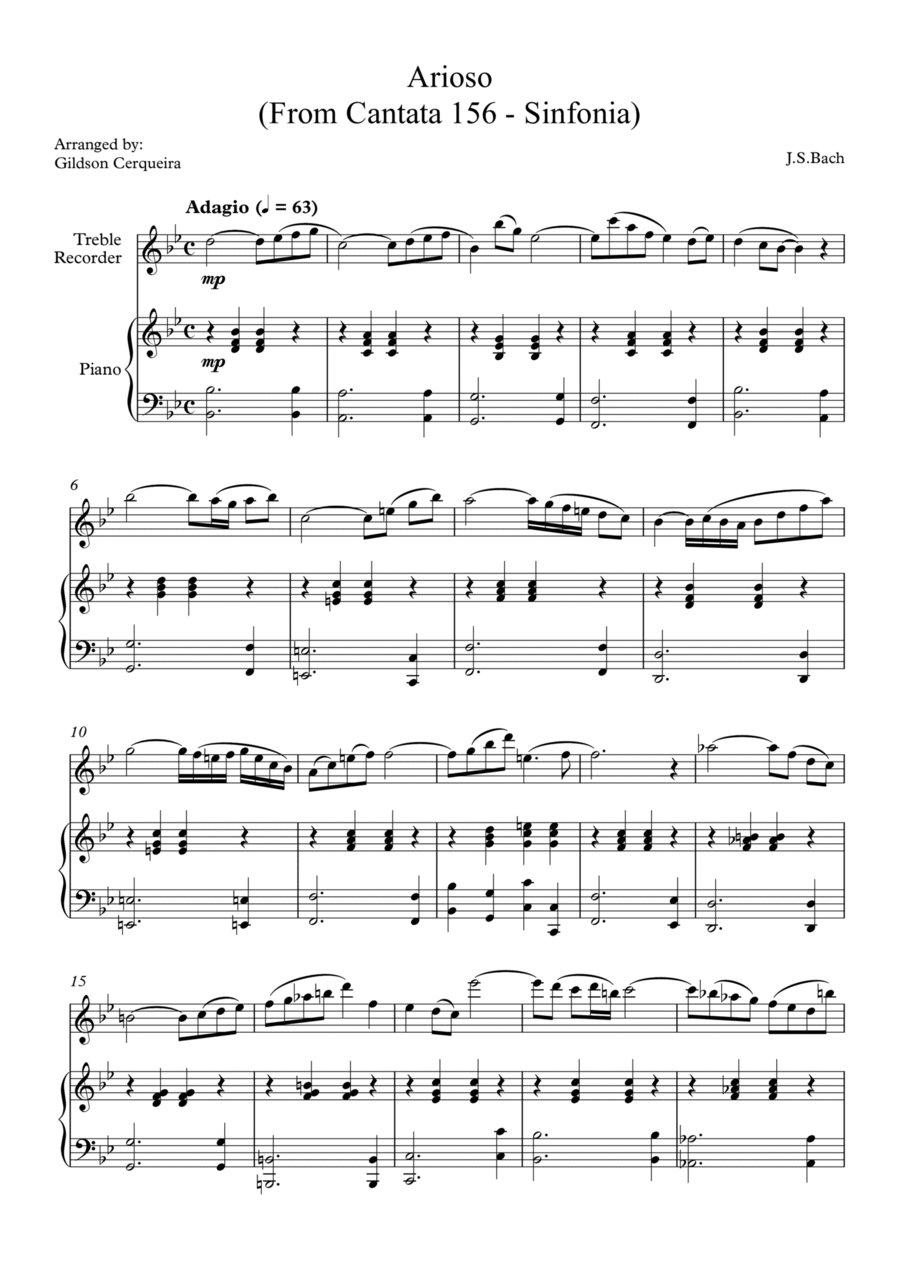 Arioso (From Cantata 156 - Sinfonia) Chamber Music scores gallery preview page 1
