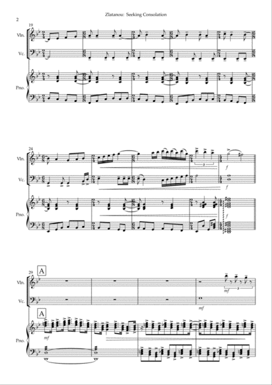 SEEKING CONSOLATION (in time of pandemic) TRIO for violin, violloncello and piano image number null