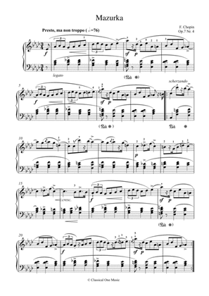 Chopin - Mazurka Op. 7 No.4 for piano solo
