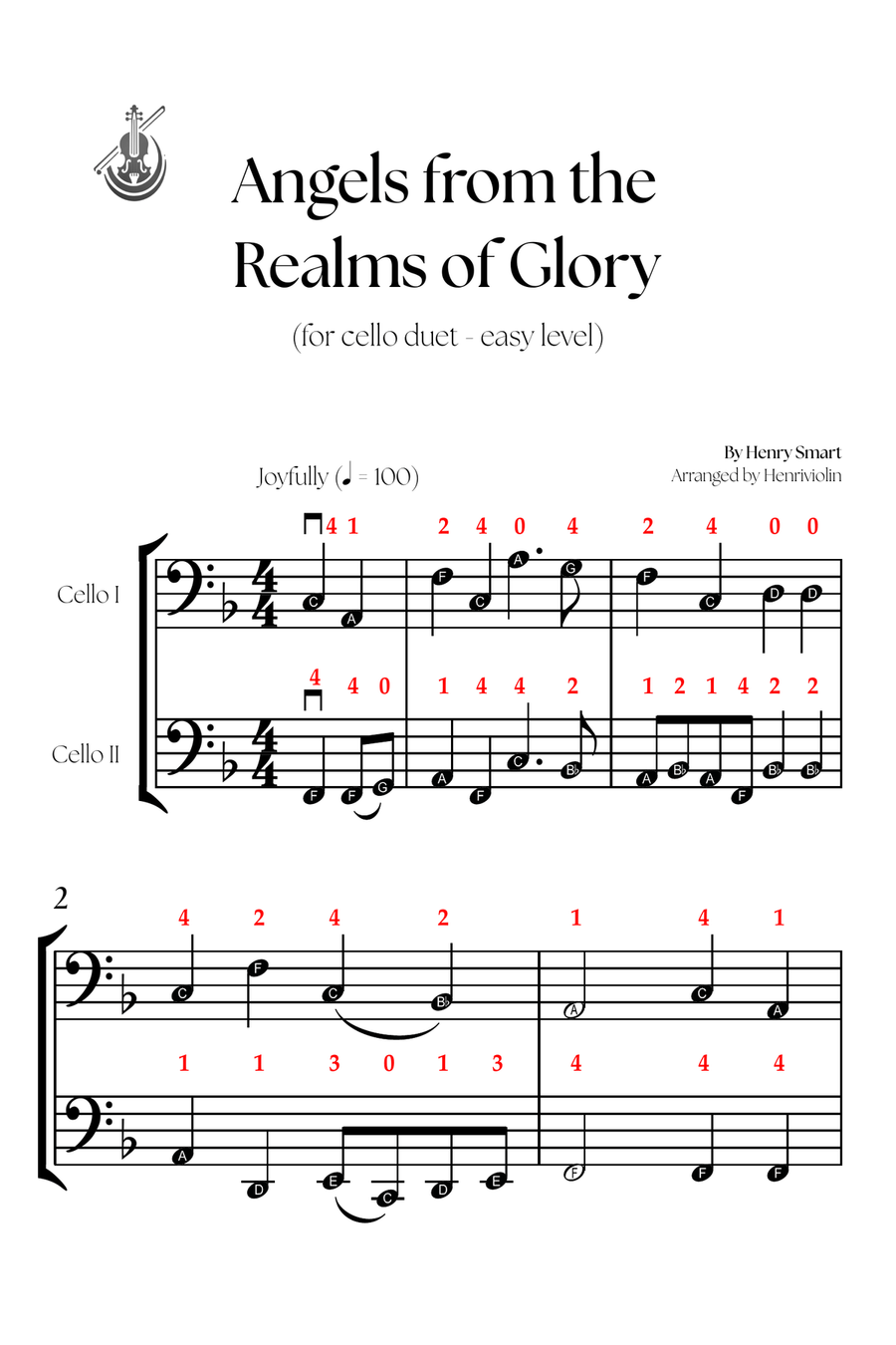Angels from the Realms of Glory (CELLO DUET - EASY LEVEL) String Duet scores gallery preview page 2
