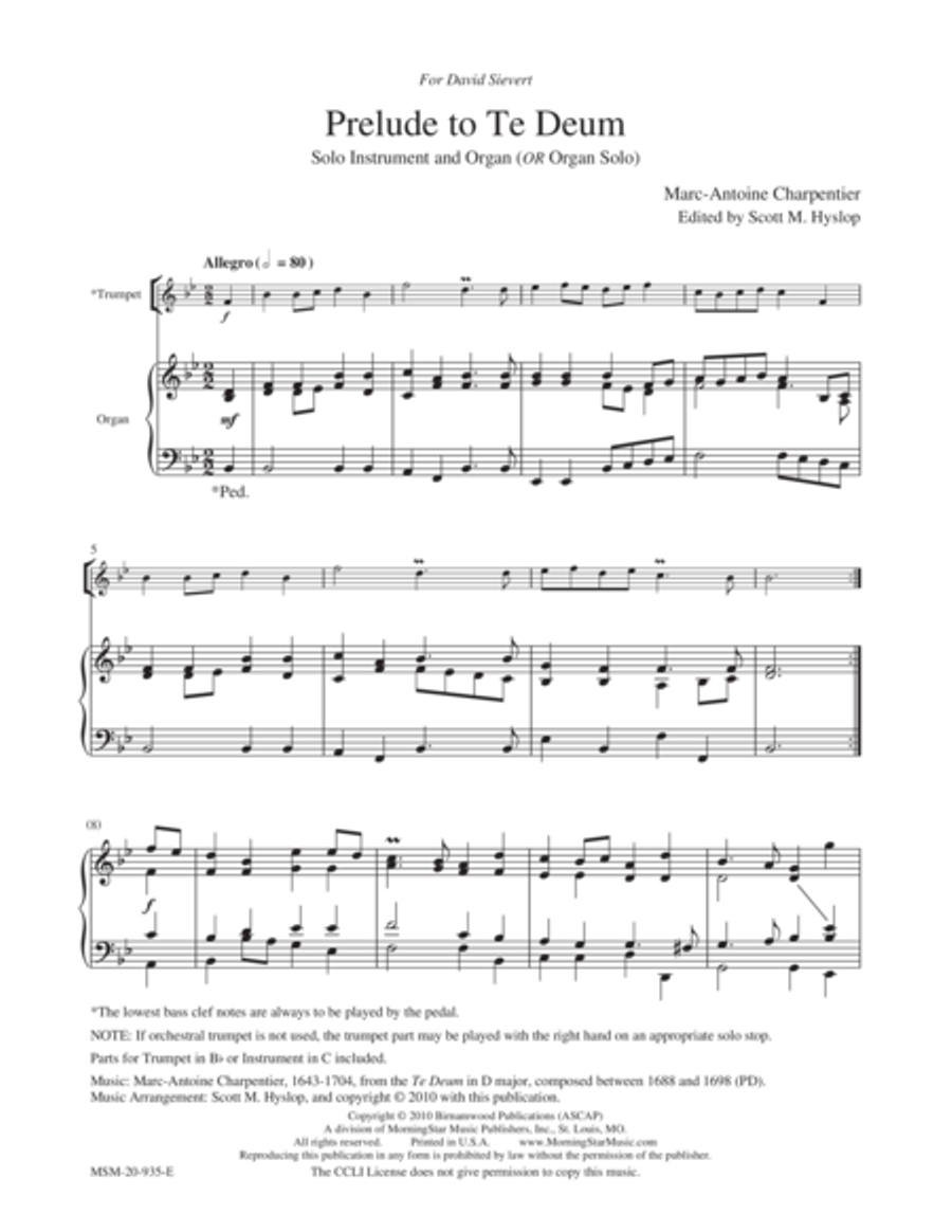 Prelude to Te Deum Trumpet scores gallery preview page 1