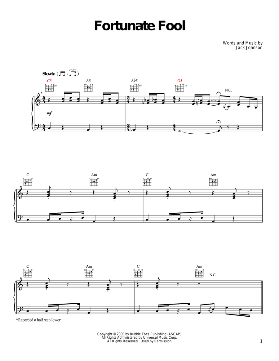 Fortunate Fool Piano, Vocal, Guitar scores gallery preview page 1