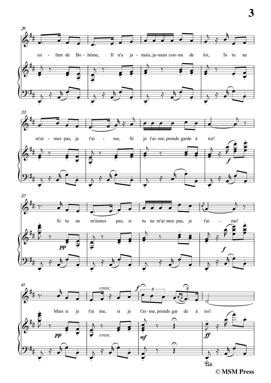 Bizet-L'amour est un oiseau rebelle(Habanera),from 'Carmen',in d minor,for Voice and Piano Piano, Vocal scores gallery preview page 5