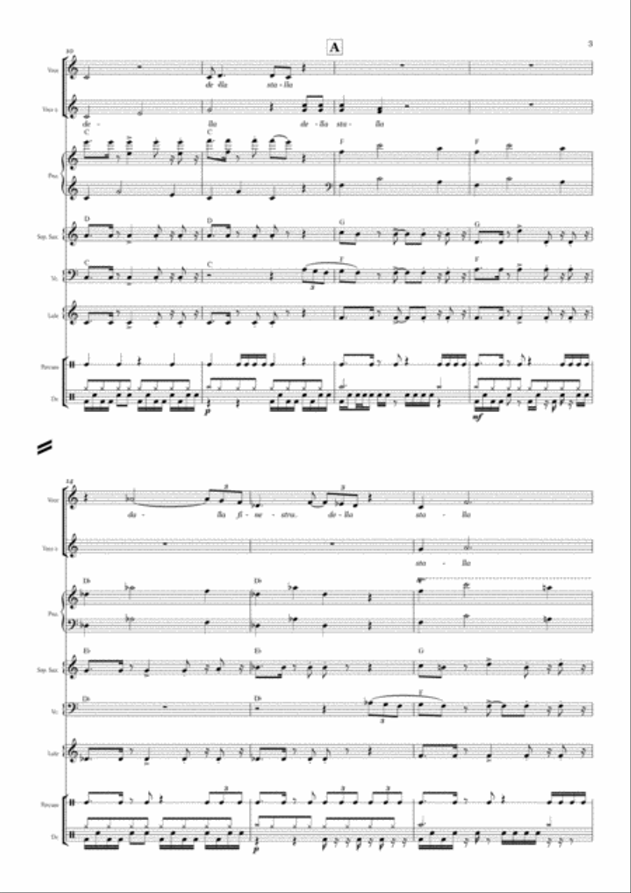 I Fiori (Flowers) -for Voice, Lute, Sop. Sax, Cello, Piano and Percussions Piano, Vocal, Guitar scores gallery preview page 3