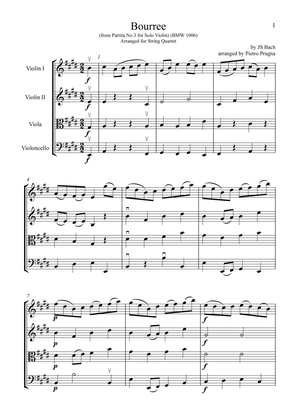 Book cover for Bourree (from "3 Partitas and 3 Sonatas for Solo Violin") (BWV 1006) - arranged for String Quartet