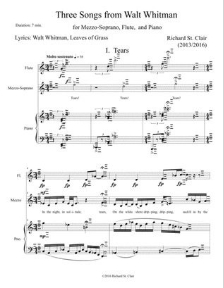 Three Songs from Walt Whitman for Soprano, Flute and Piano [Score and Part]