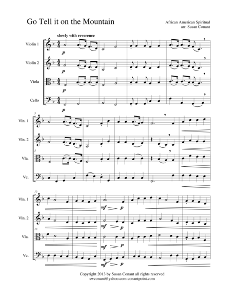 Go Tell it on the Mountain String Quartet scores gallery preview page 1
