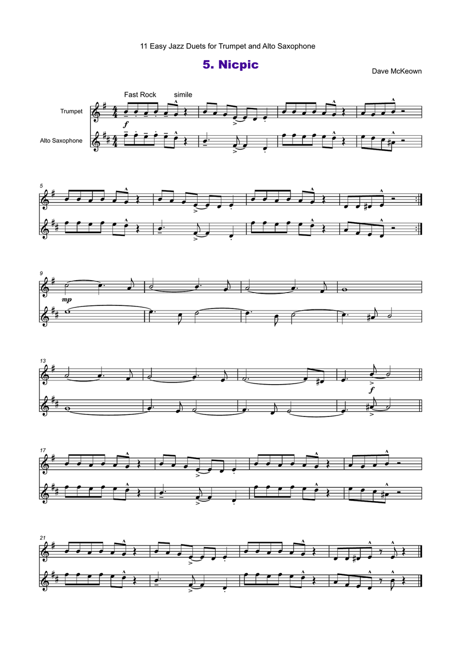 11 Easy Jazz Duets for Trumpet and Alto Saxophone Alto Saxophone scores gallery preview page 6
