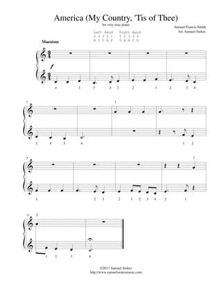 Book cover for America (My Country, 'Tis of Thee) - for very easy piano