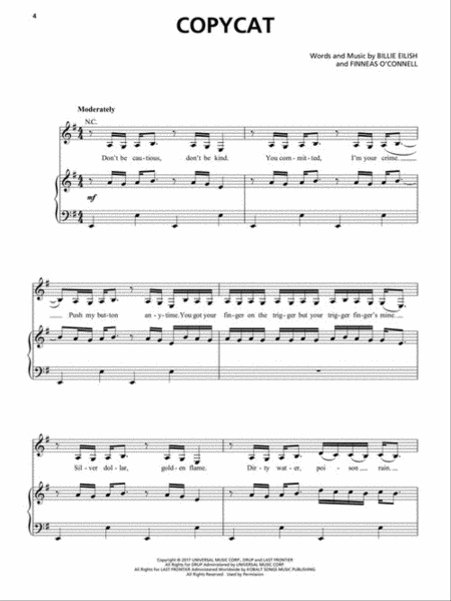 Billie Eilish – Don't Smile at Me Piano, Vocal, Guitar scores gallery preview page 4