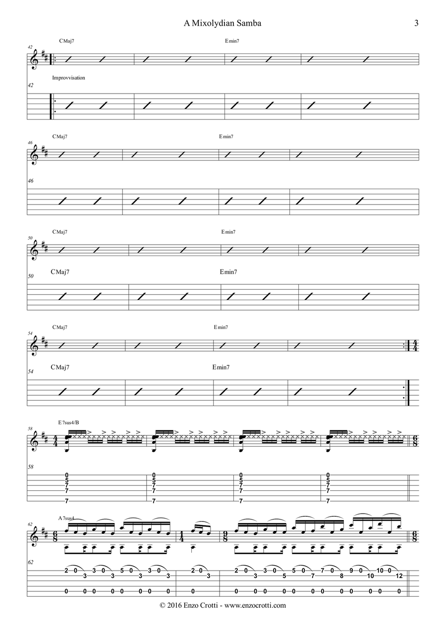 A Mixolydian Samba - Classical and Fingerstyle Jazz Guitar Solo Acoustic Guitar scores gallery preview page 3
