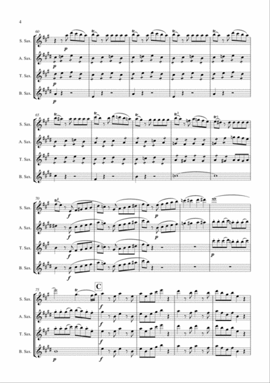 Eine Kleine Nachtmusik arranged for Saxophone Quartet Saxophone Quartet scores gallery preview page 5