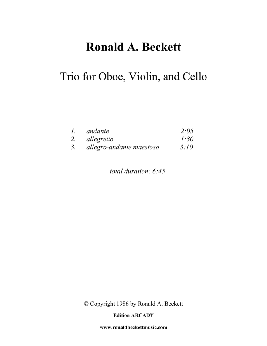 Trio for Oboe, Violin, and Cello image number null