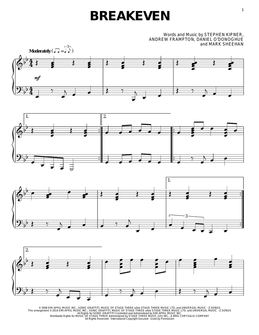 Breakeven Breakeven Piano Solo scores gallery preview page 1