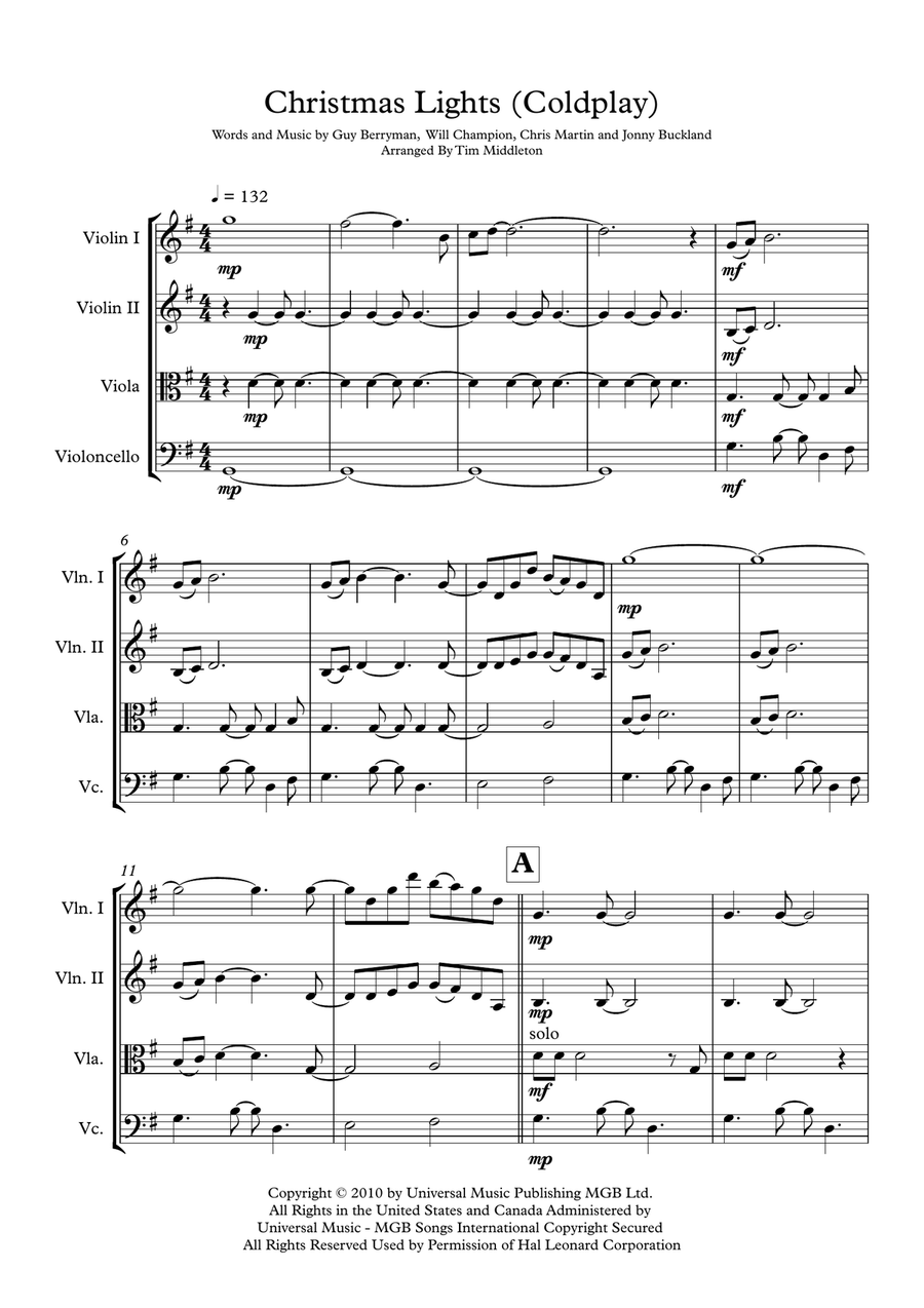 Christmas Lights Christmas Lights String Quartet scores gallery preview page 4