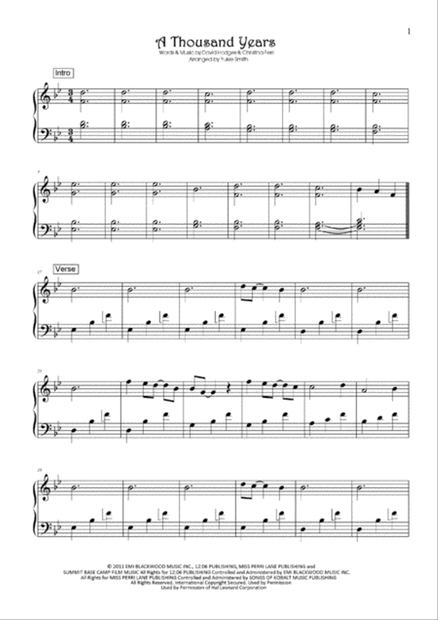 A Thousand Years Piano Solo scores gallery preview page 1