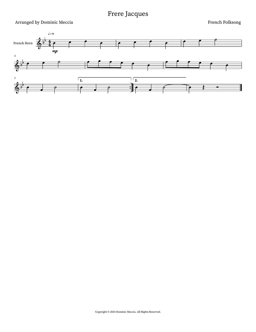 Frere Jacques Frere Jacques Horn scores gallery preview page 1