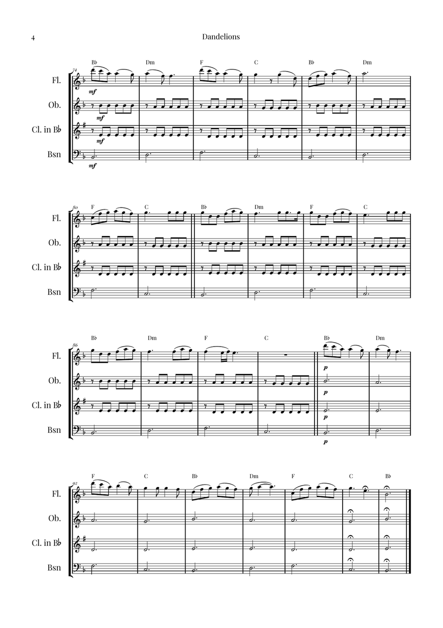 Dandelions Woodwind Quartet scores gallery preview page 4