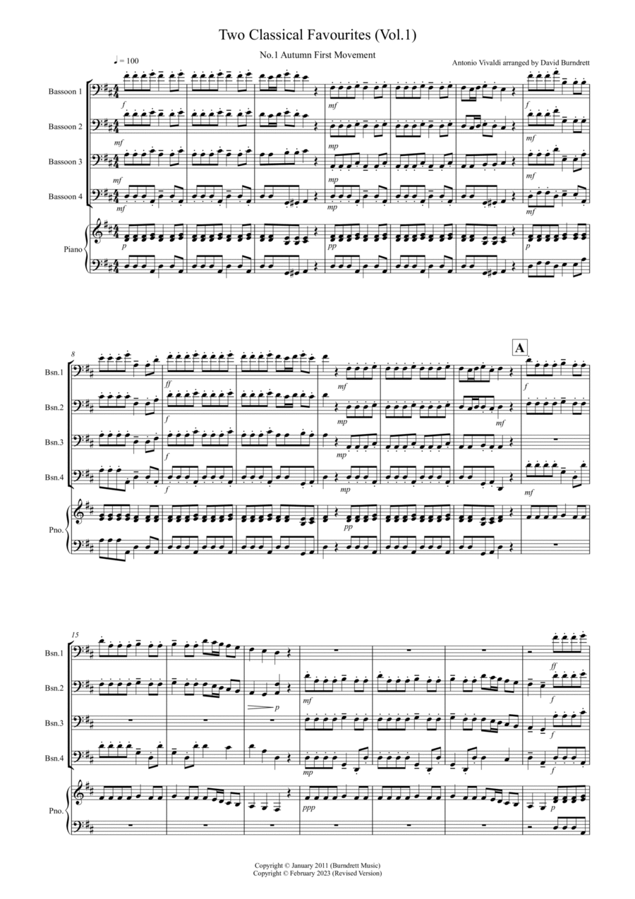 2 Classical Favourites for Bassoon Quartet (volume one) Bassoon Quartet scores gallery preview page 1