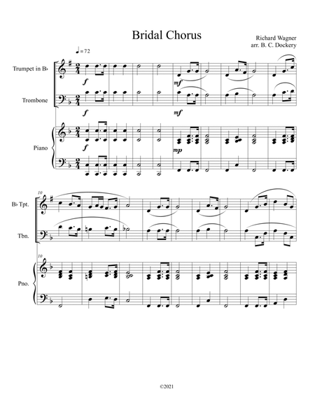 Bridal Chorus (Here Comes the Bride) for Trumpet and Trombone Duet with Piano Accompaniment image number null