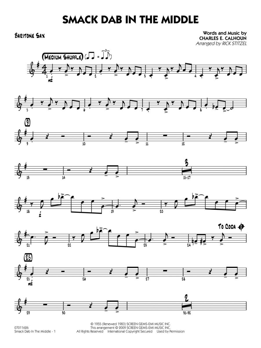 Smack Dab In The Middle - Baritone Sax Jazz Ensemble scores gallery preview page 1
