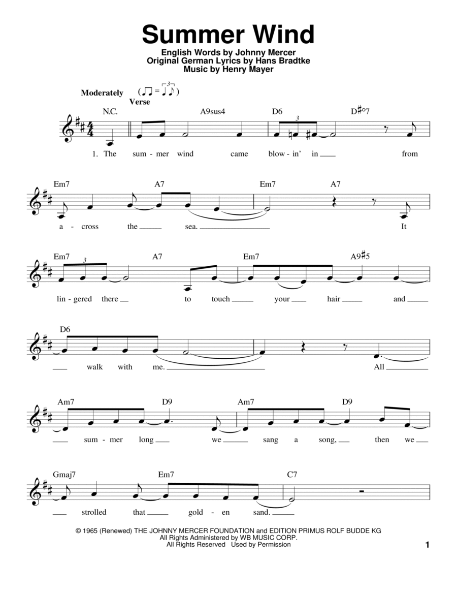 Summer Wind Voice scores gallery preview page 1