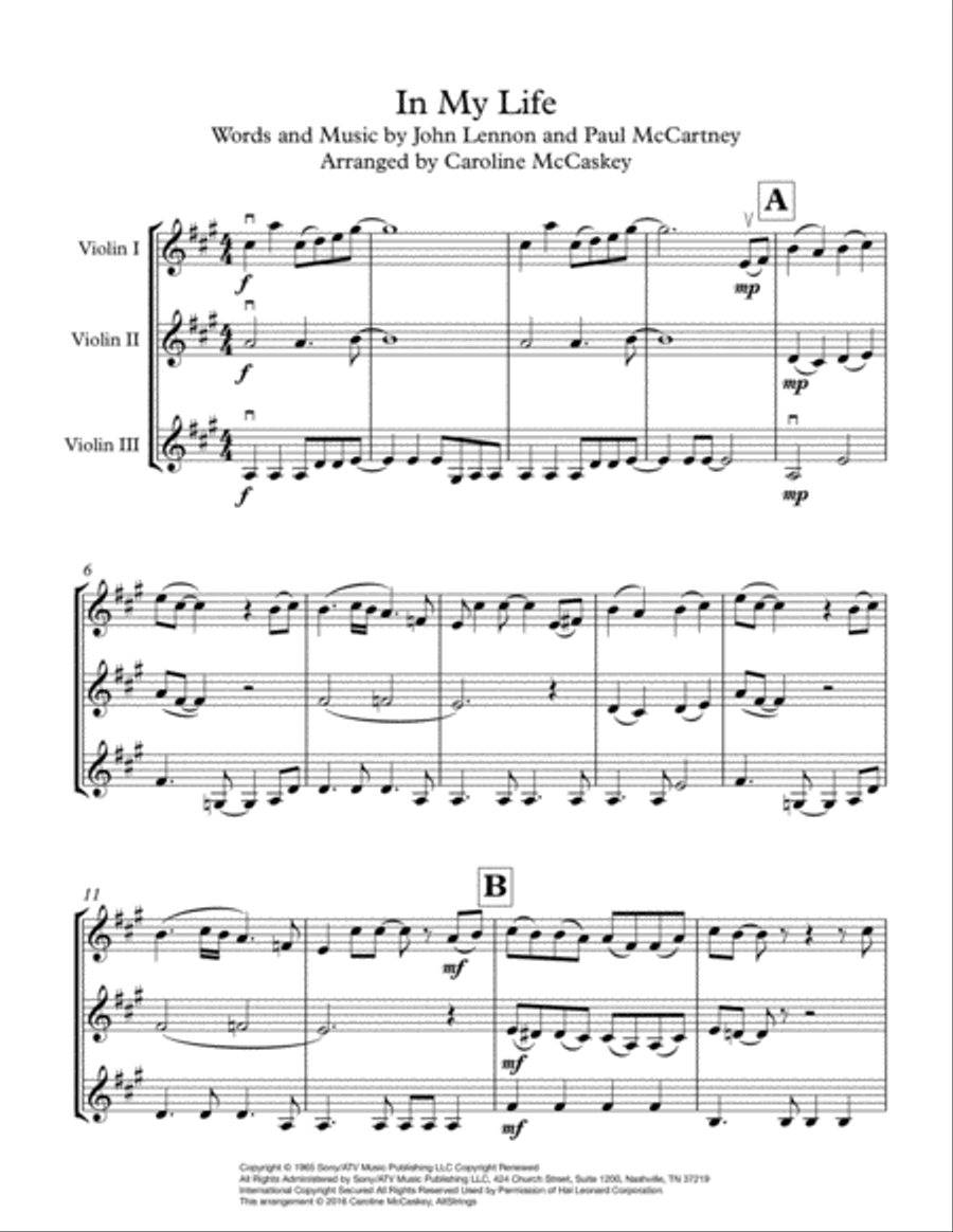 In My Life String Trio scores gallery preview page 2