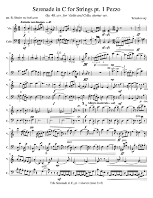Serenade in C for Strings part 1 Tchaikovsky for Violin & Cello Duet Easier