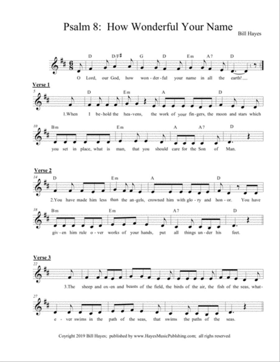 Psalm 8: HOW WONDERFUL YOUR NAME Praise scores gallery preview page 1
