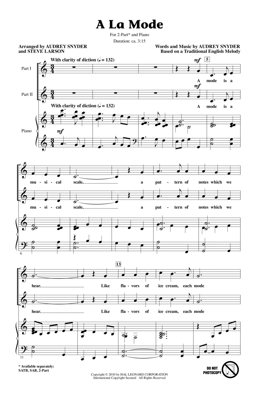 A La Mode 2-Part scores gallery preview page 1