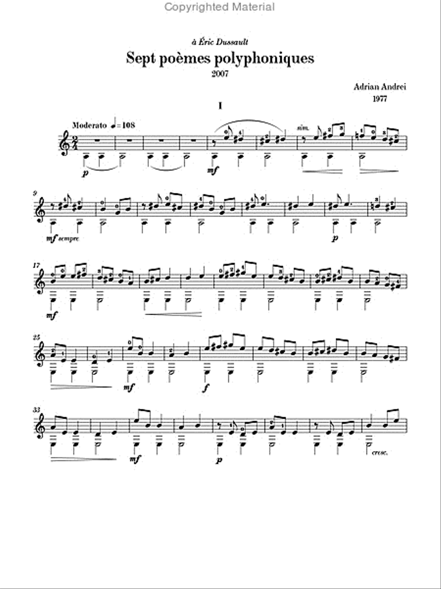 Sept poèmes polyphoniques Classical Guitar scores gallery preview page 2