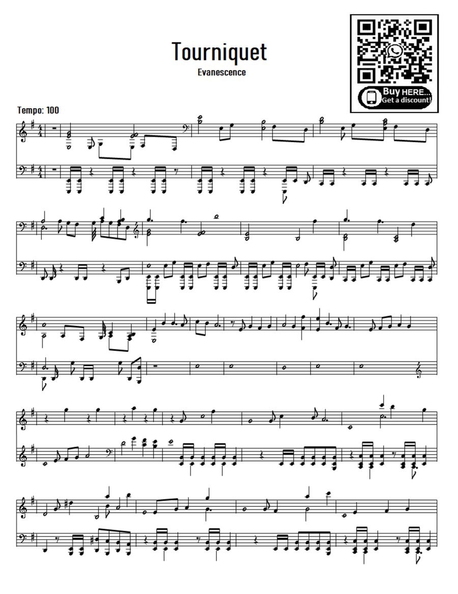 Tourniquet Tourniquet Easy Piano scores gallery preview page 1