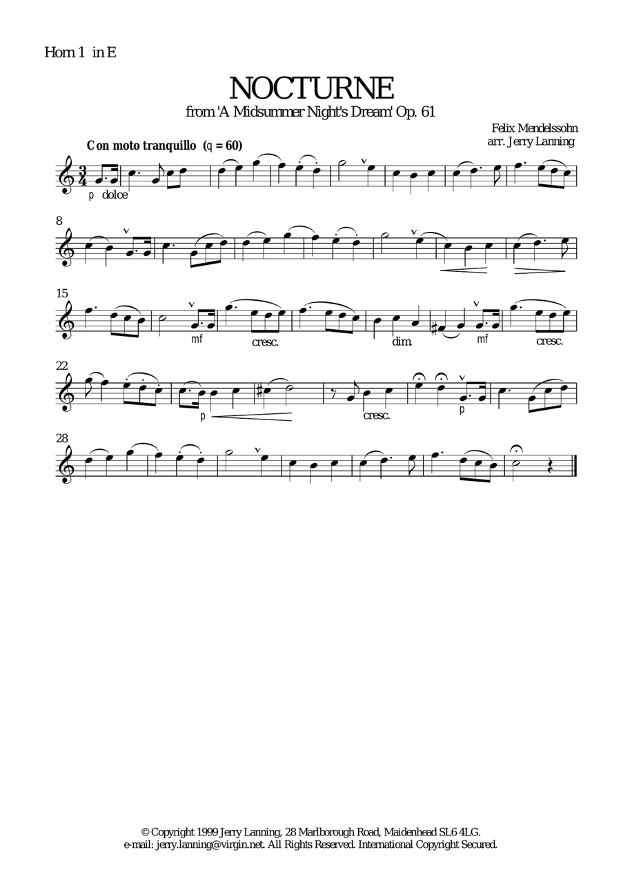 Nocturne from 'A Midsummer Night's Dream' arr. for Horn Quartet French Horn Quartet scores gallery preview page 4