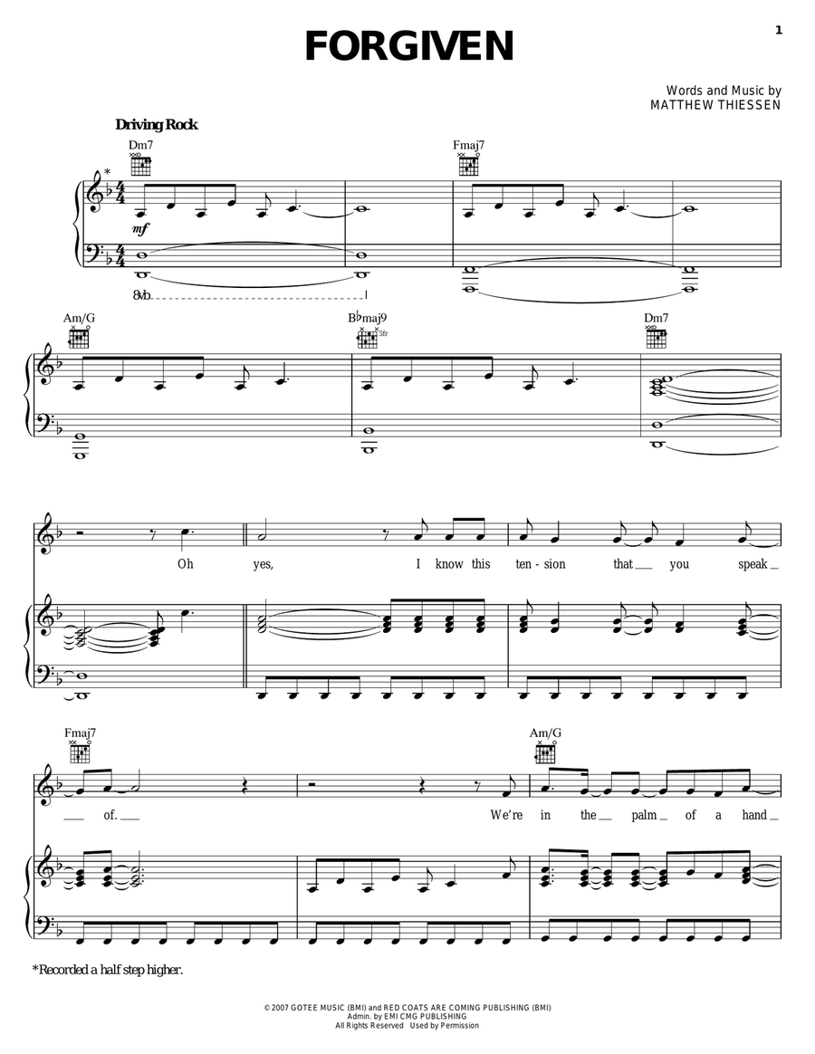 Forgiven Piano, Vocal, Guitar scores gallery preview page 1