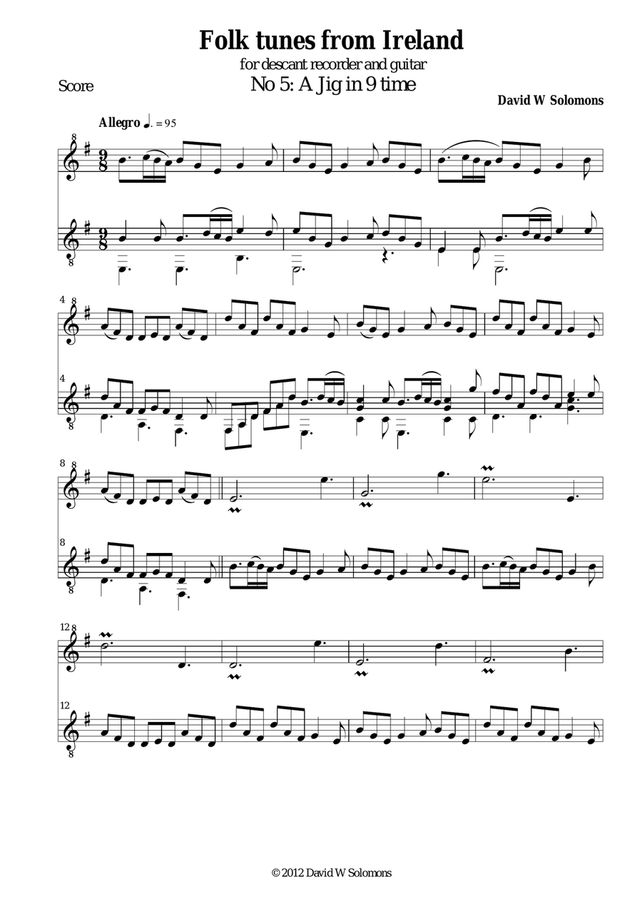 Folk tunes from Ireland No 5 Jigg in 9 time Small Ensemble scores gallery preview page 1