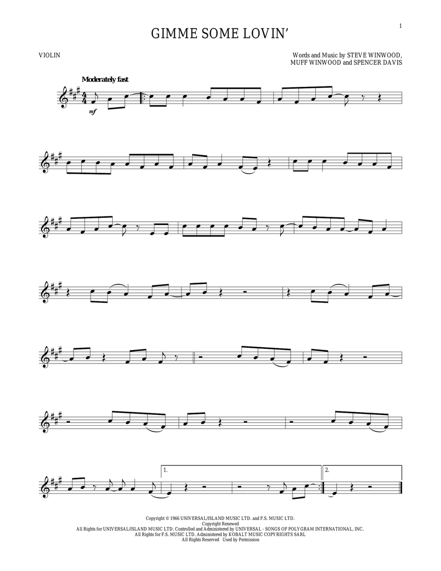 Gimme Some Lovin' Gimme Some Lovin' Violin Solo scores gallery preview page 1