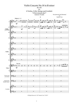 Book cover for Vivaldi - Violin Concerto No.10 in B minor RV 580 Op.3 for 4 Violins, Cello, Strings and Cembalo