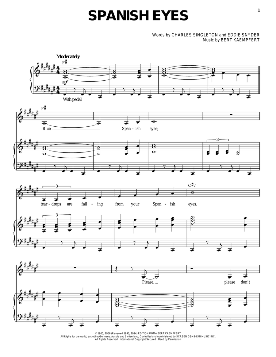 Spanish Eyes Spanish Eyes Piano, Vocal scores gallery preview page 1