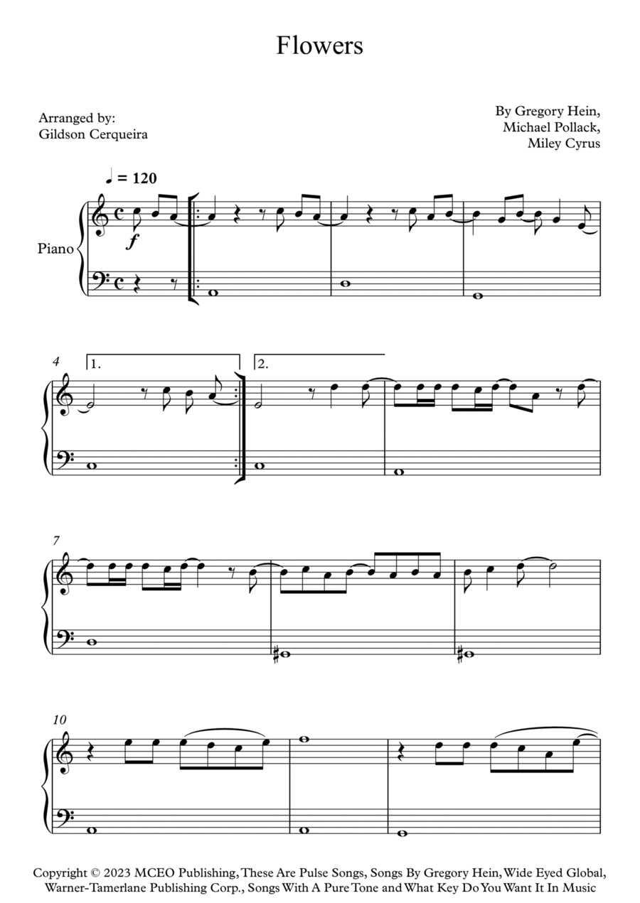 Flowers Easy Piano scores gallery preview page 1