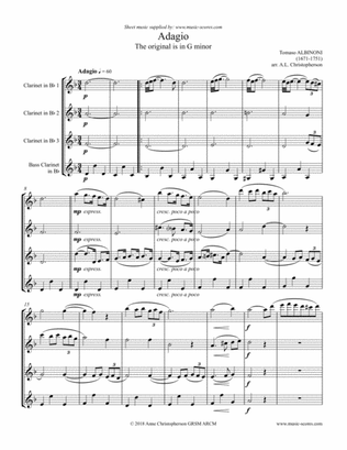 Book cover for Albinoni Adagio - 3 Clarinets and Bass Clarinet