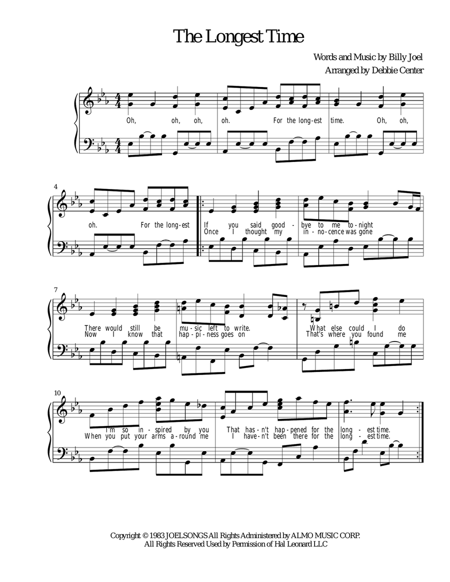 The Longest Time Piano Solo scores gallery preview page 1