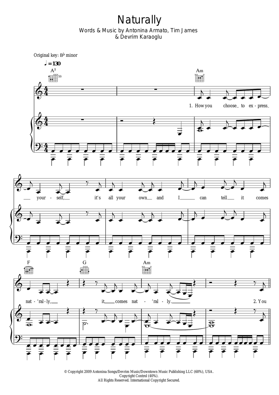 Naturally Naturally Piano, Vocal scores gallery preview page 1