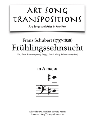 Book cover for SCHUBERT: Frühlingssehnsucht, D. 957 no. 3 (transposed to A major, bass clef)