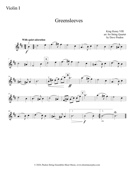 Greensleeves for String Quartet image number null