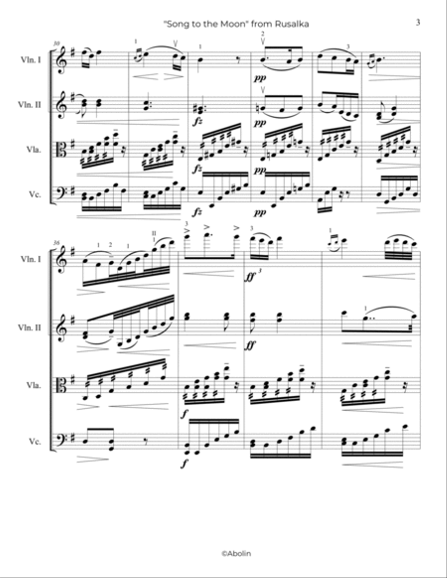 Dvorak: Song to the Moon from Rusalka - String Quartet String Quartet scores gallery preview page 4