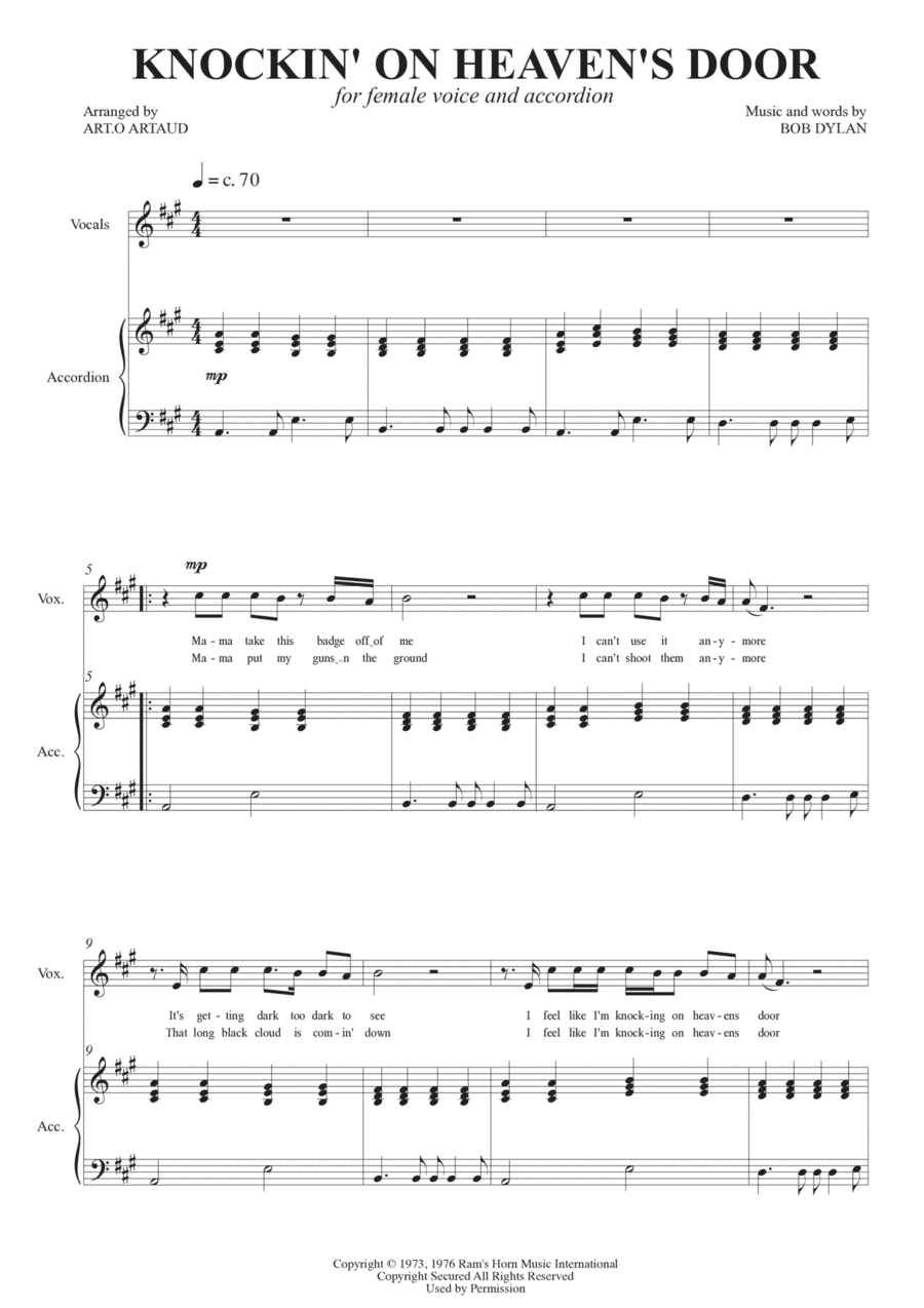 Knockin' On Heaven's Door Chamber Music scores gallery preview page 1