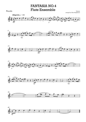 Book cover for Teleman Fantasia for Flute Quartet (Piccolo, Flute, Alto Flute, Bass Flute)