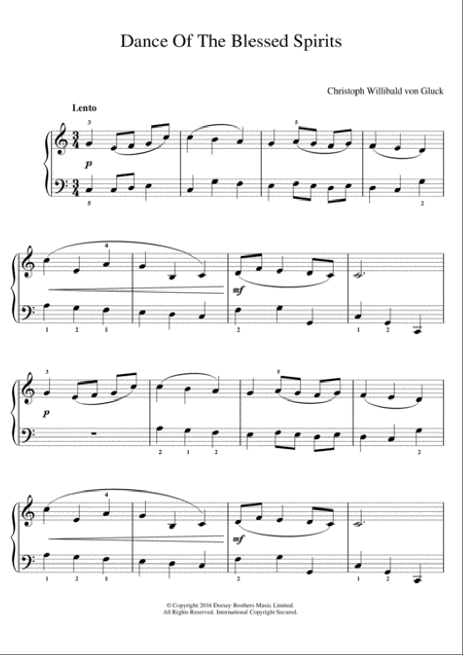 Dance Of The Blessed Spirits (from Orfeo ed Euridice) Easy Piano scores gallery preview page 1